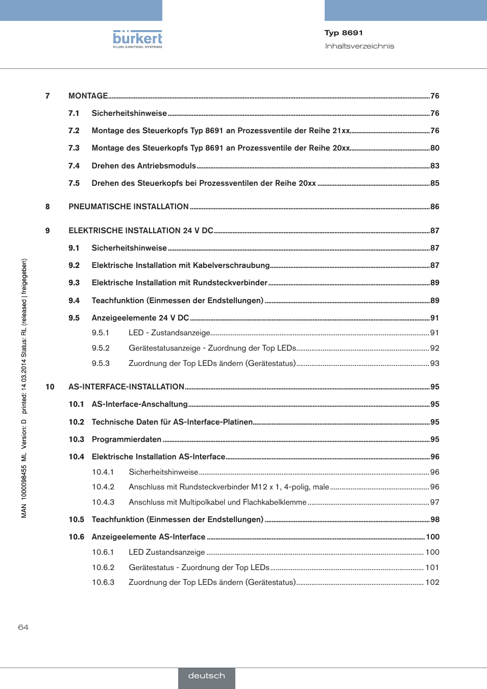 Burkert Type 8691 User Manual | Page 64 / 184