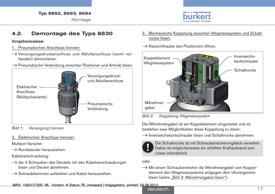 Demontage des typs 8630 | Burkert Type 8694 User Manual | Page 17 / 34