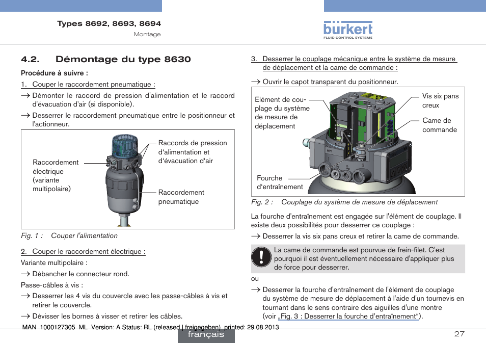 Démontage du type 8630 | Burkert Type 8694 User Manual | Page 27 / 34