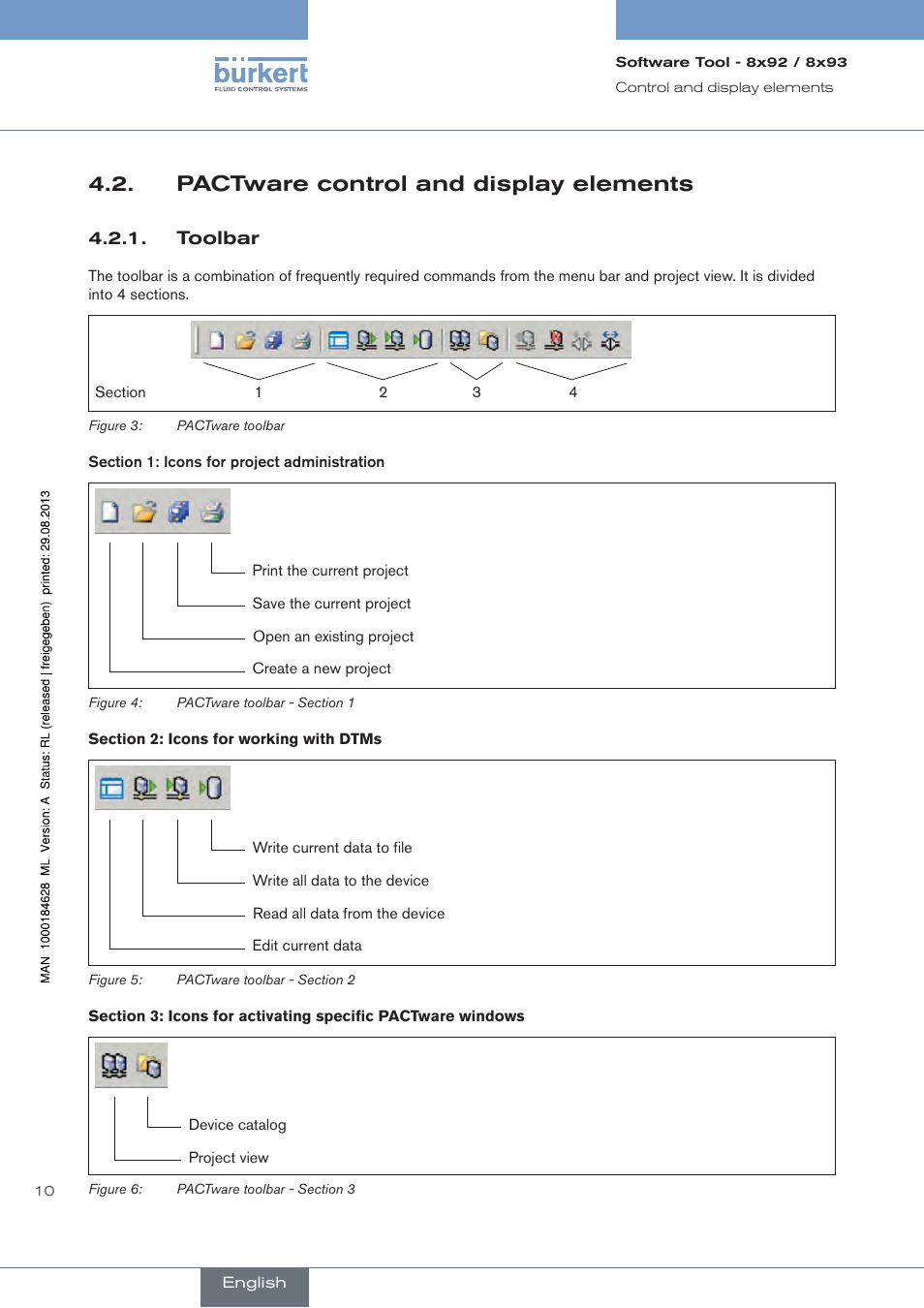 Pactware control and display elements, Toolbar | Burkert Type 8793 User Manual | Page 10 / 118