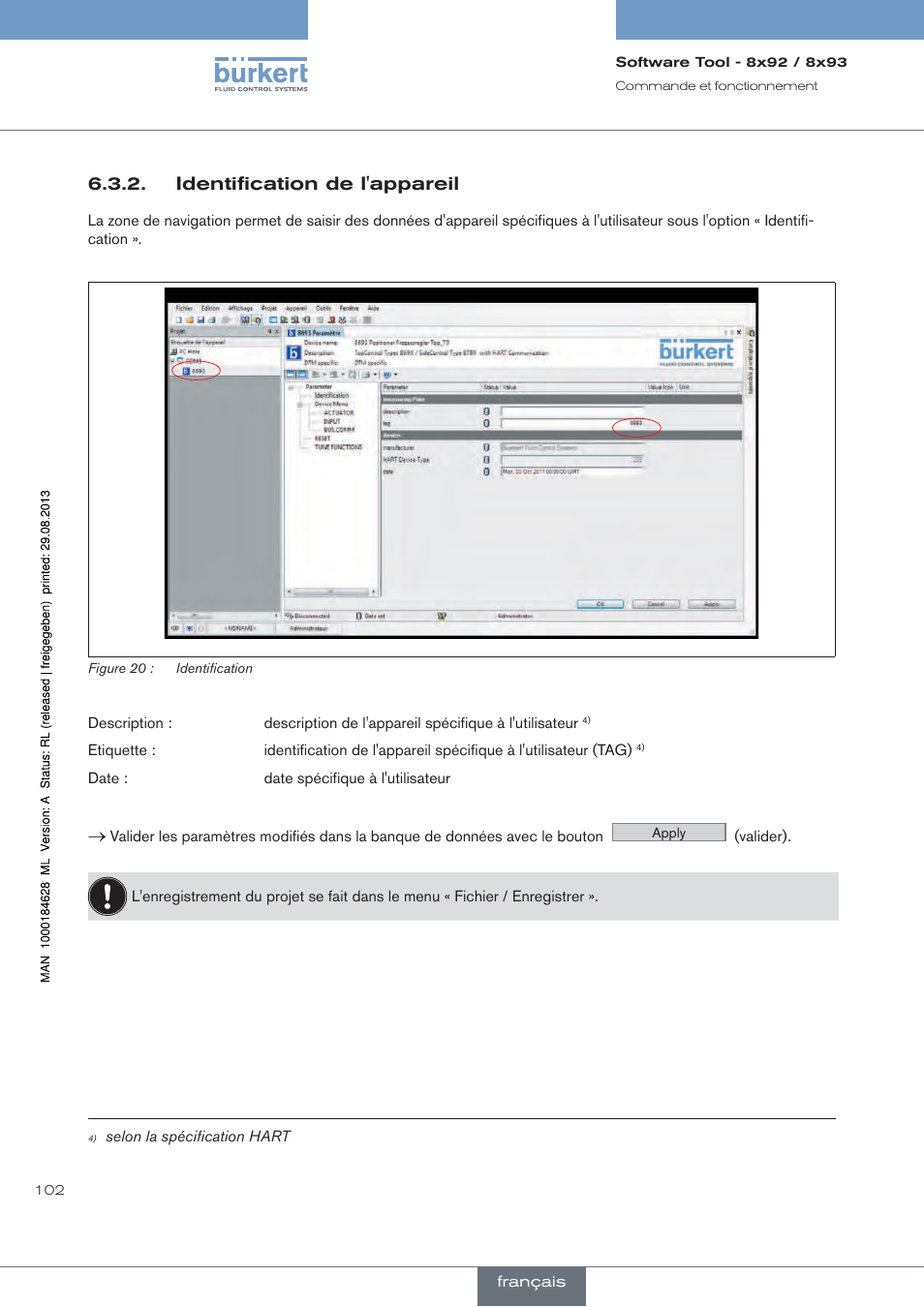 Identification de l'appareil | Burkert Type 8793 User Manual | Page 102 / 118