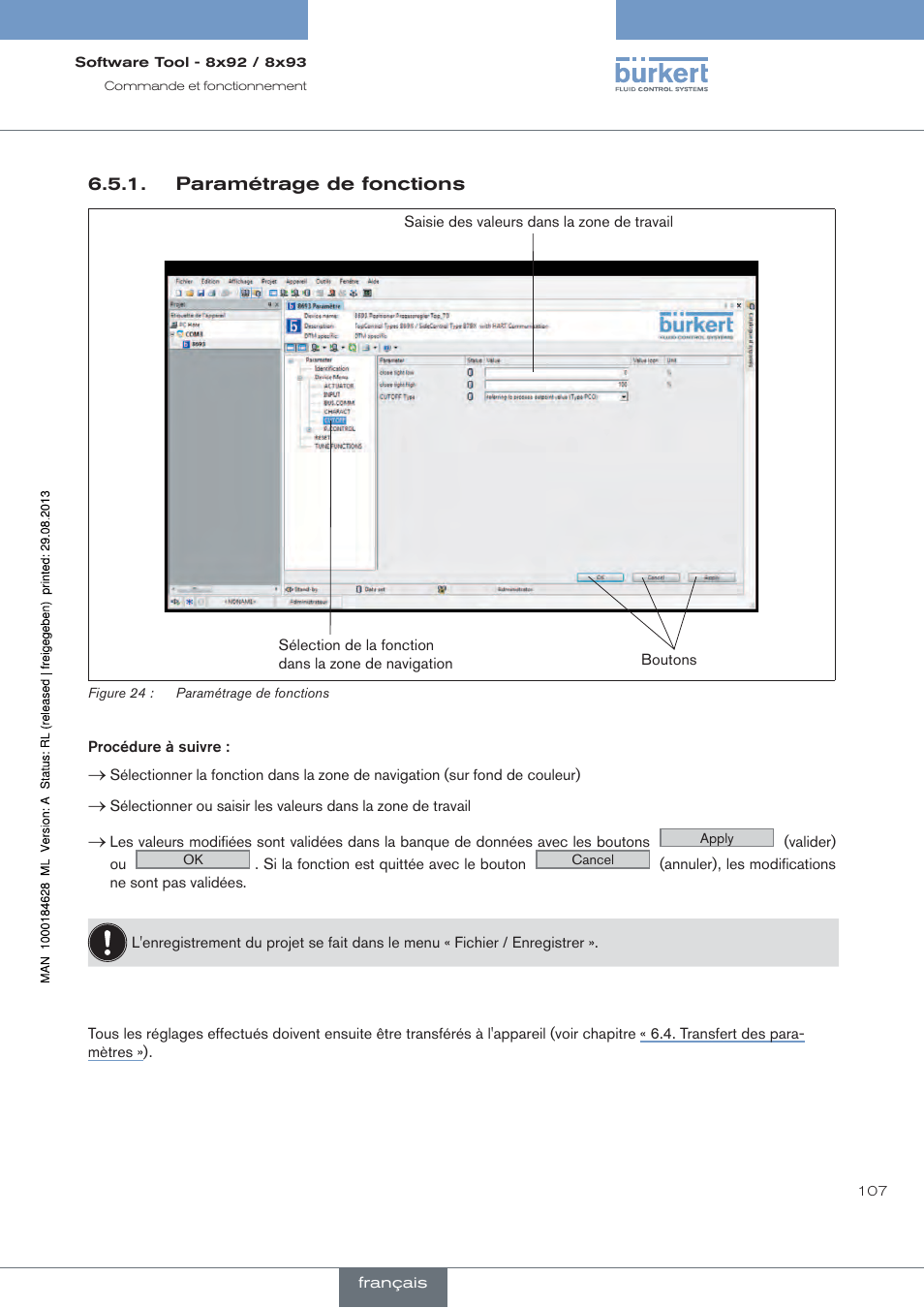 Paramétrage de fonctions | Burkert Type 8793 User Manual | Page 107 / 118