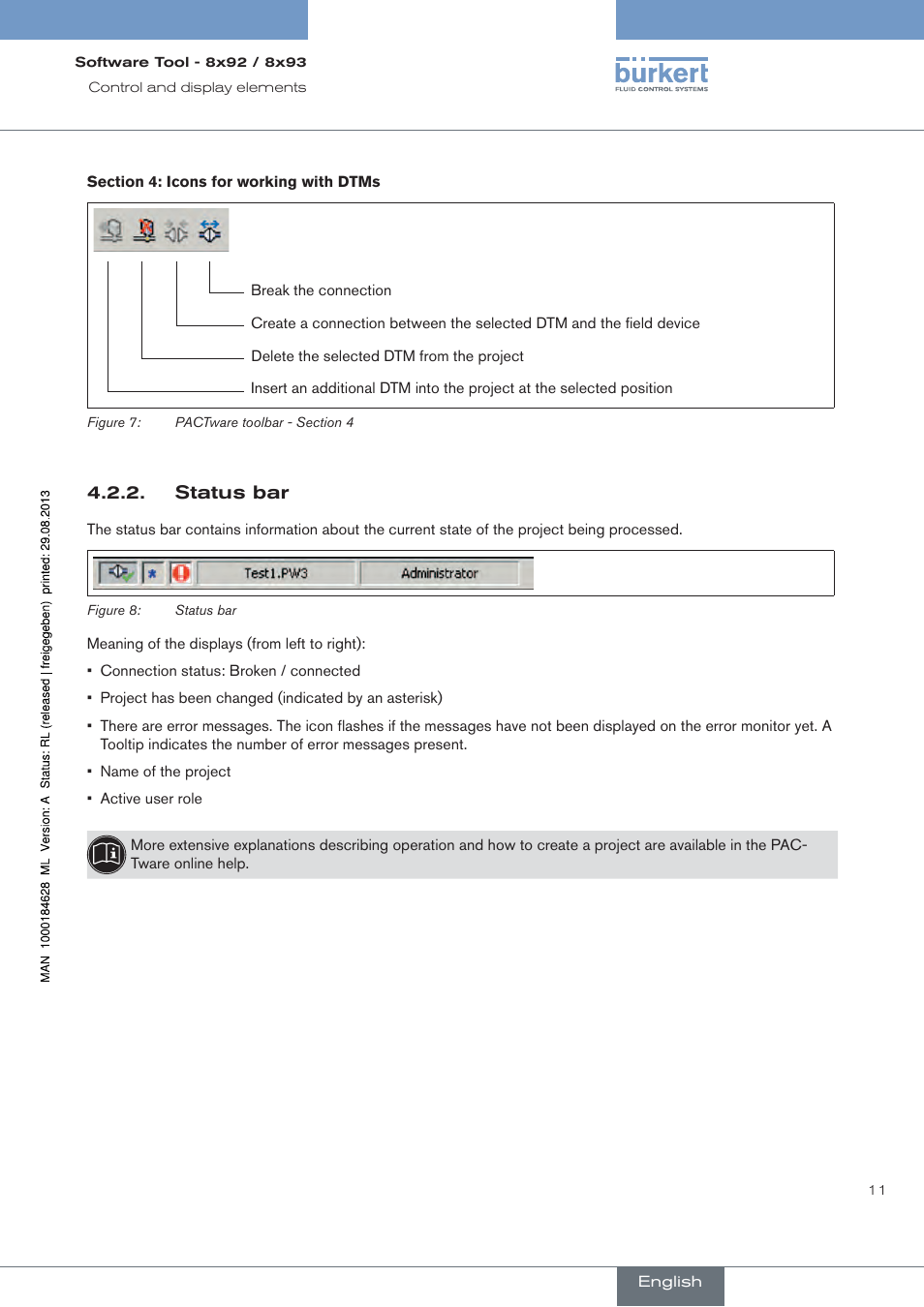 Status bar | Burkert Type 8793 User Manual | Page 11 / 118