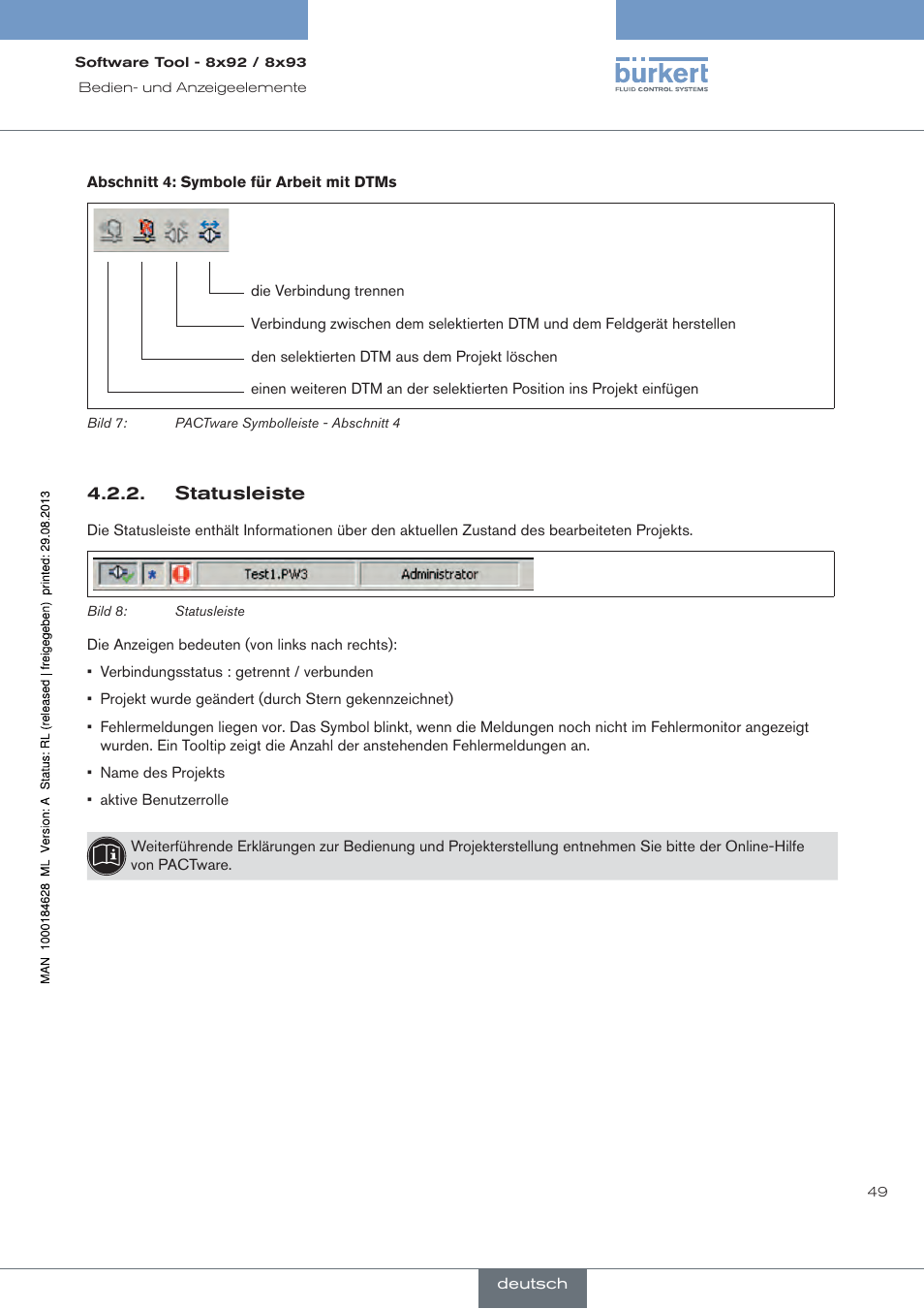 Statusleiste | Burkert Type 8793 User Manual | Page 49 / 118