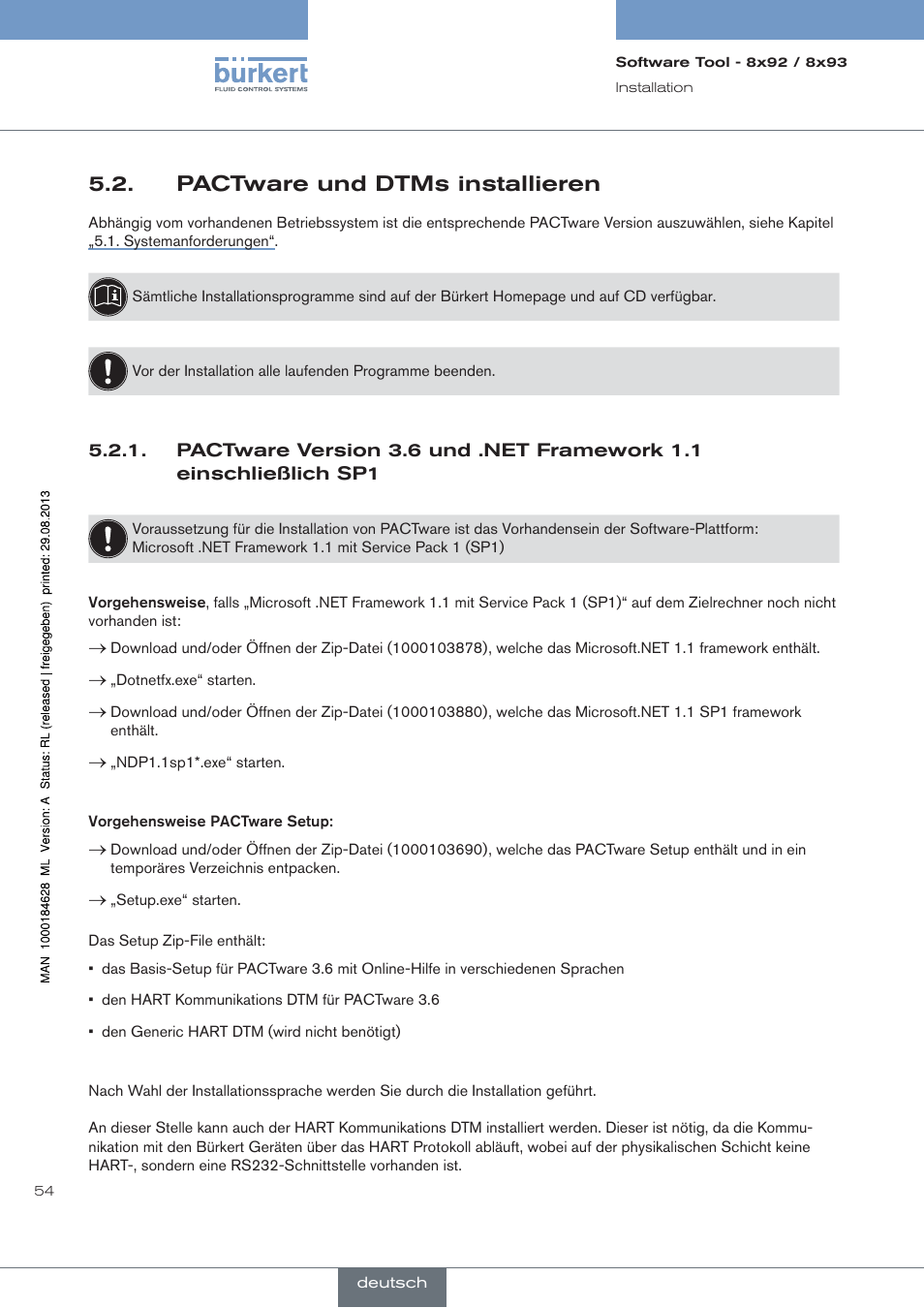 Pactware und dtms installieren | Burkert Type 8793 User Manual | Page 54 / 118