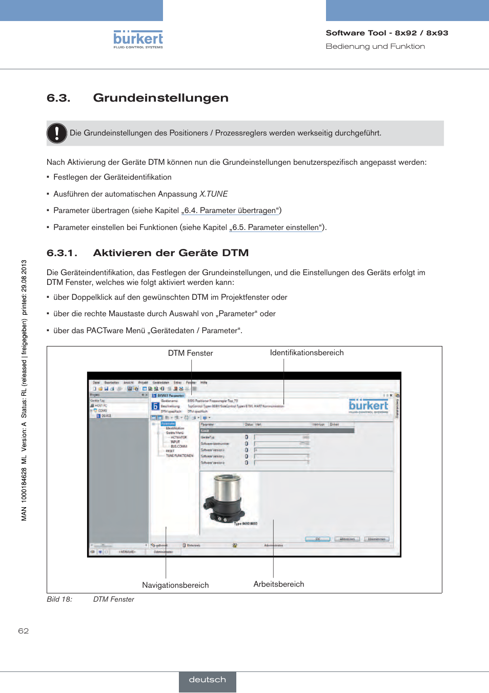 Grundeinstellungen, Aktivieren der geräte dtm | Burkert Type 8793 User Manual | Page 62 / 118