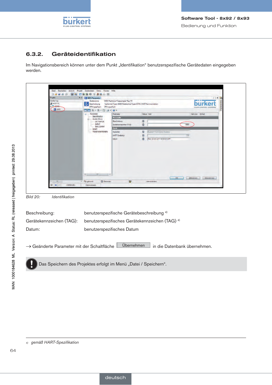 Geräteidentifikation | Burkert Type 8793 User Manual | Page 64 / 118