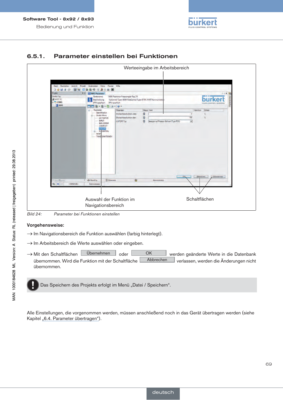 Parameter einstellen bei funktionen | Burkert Type 8793 User Manual | Page 69 / 118