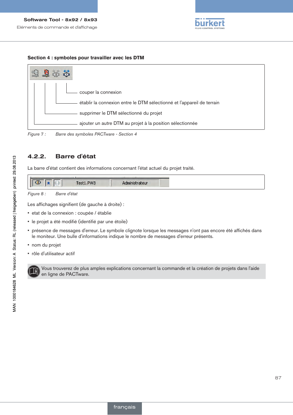 Barre d'état | Burkert Type 8793 User Manual | Page 87 / 118