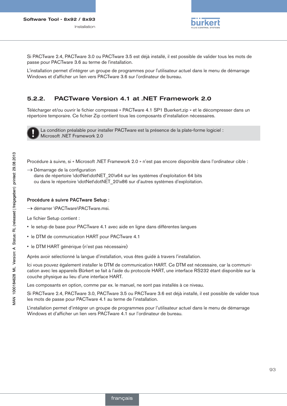 Pactware version 4.1 at .net framework 2.0 | Burkert Type 8793 User Manual | Page 93 / 118
