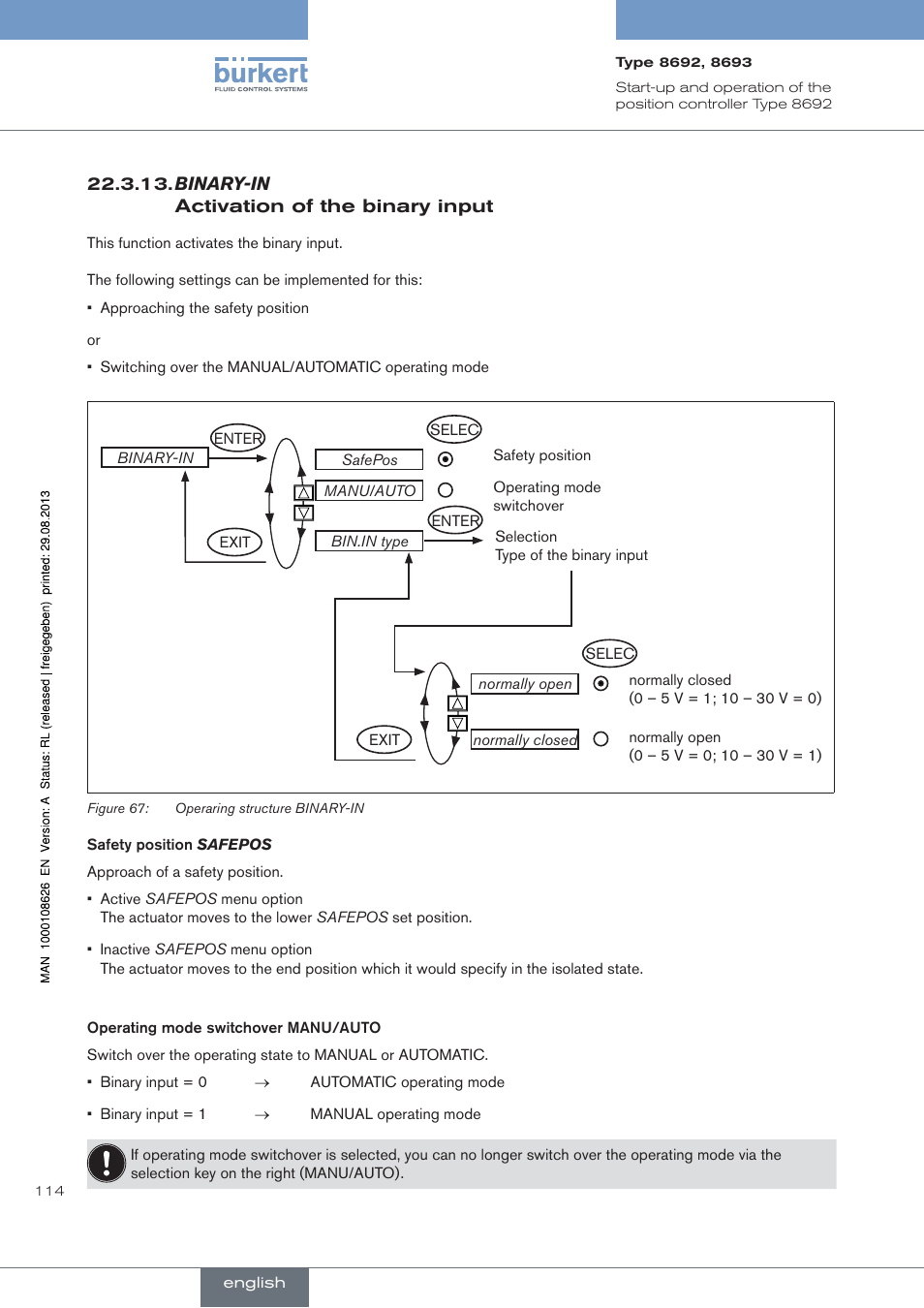 Binary-in activation of the binary input | Burkert Type 8693 User Manual | Page 114 / 260