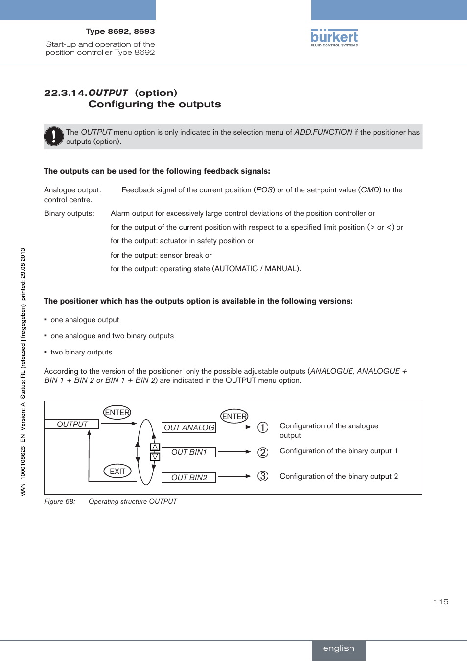 Output (option) configuring the outputs | Burkert Type 8693 User Manual | Page 115 / 260