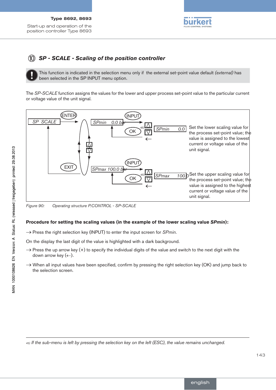 Sp - scale - scaling of the position controller | Burkert Type 8693 User Manual | Page 143 / 260