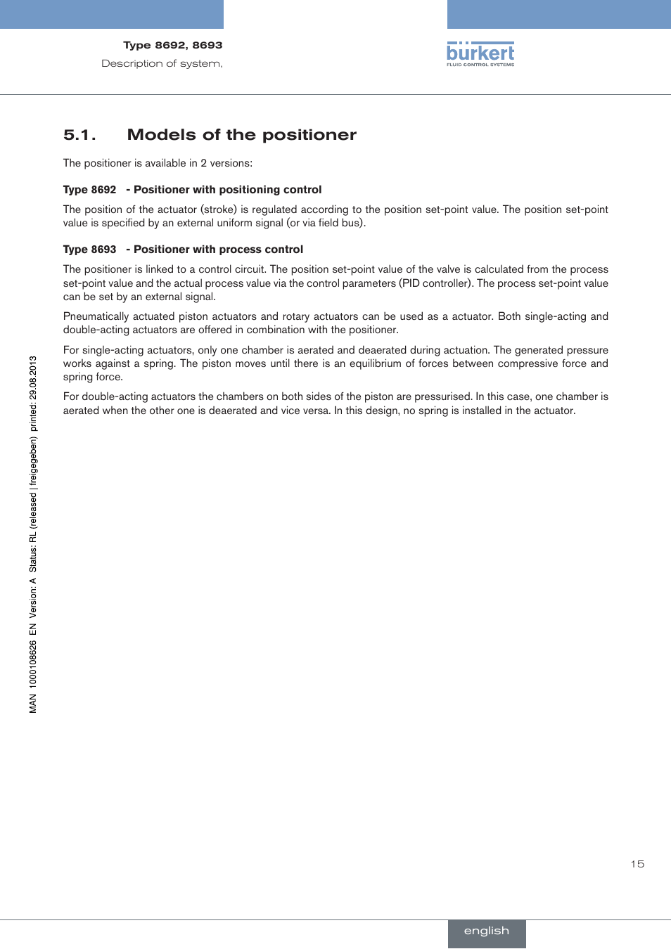 . models.of.the.positioner, Models of the positioner | Burkert Type 8693 User Manual | Page 15 / 260