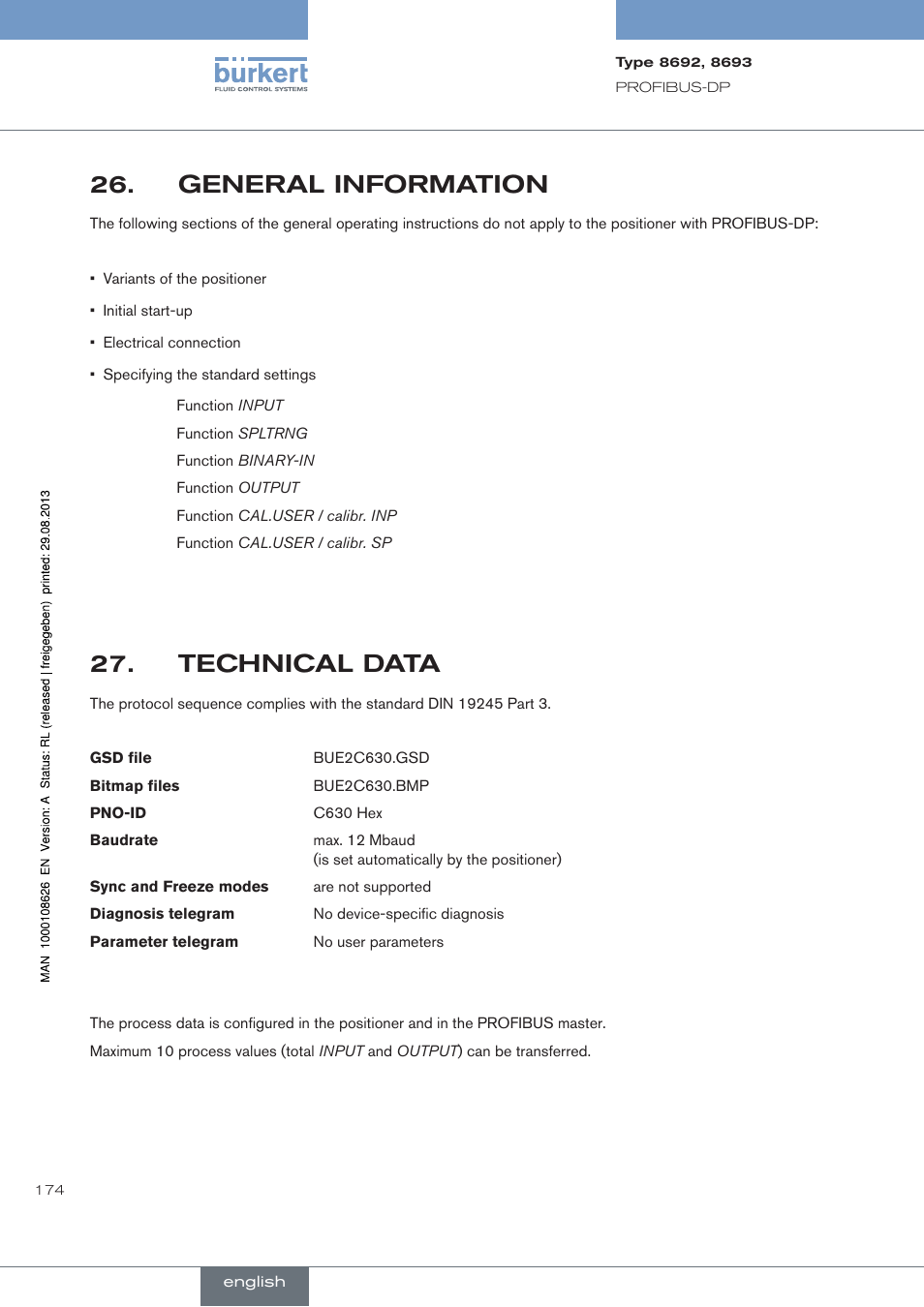 General.information, Technical.data, General information | Technical data | Burkert Type 8693 User Manual | Page 174 / 260