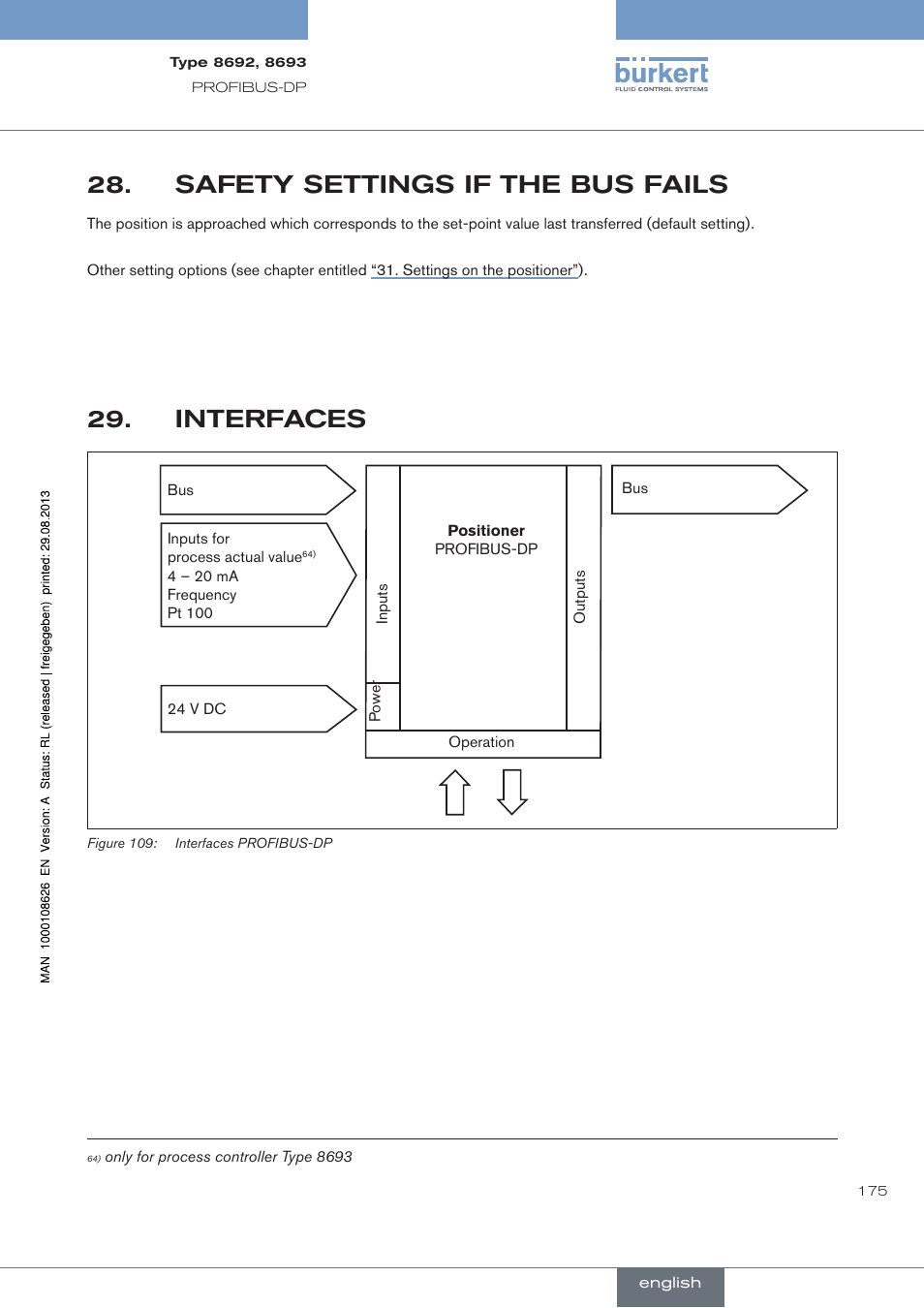 Safety.settings.if.the.bus.fails, Interfaces, Safety settings if the bus fails | Burkert Type 8693 User Manual | Page 175 / 260