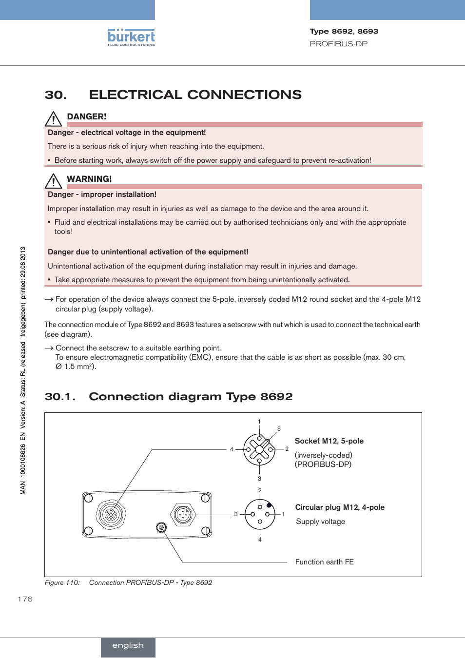 Electrical.connections, . connection.diagram.type.8692, Electrical connections | Connection diagram type 8692 | Burkert Type 8693 User Manual | Page 176 / 260