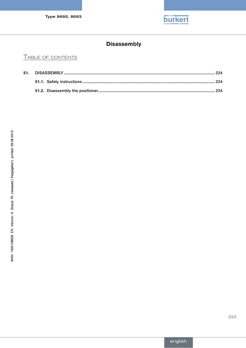 Demontage, Disassembly, Disassembly t | Burkert Type 8693 User Manual | Page 223 / 260