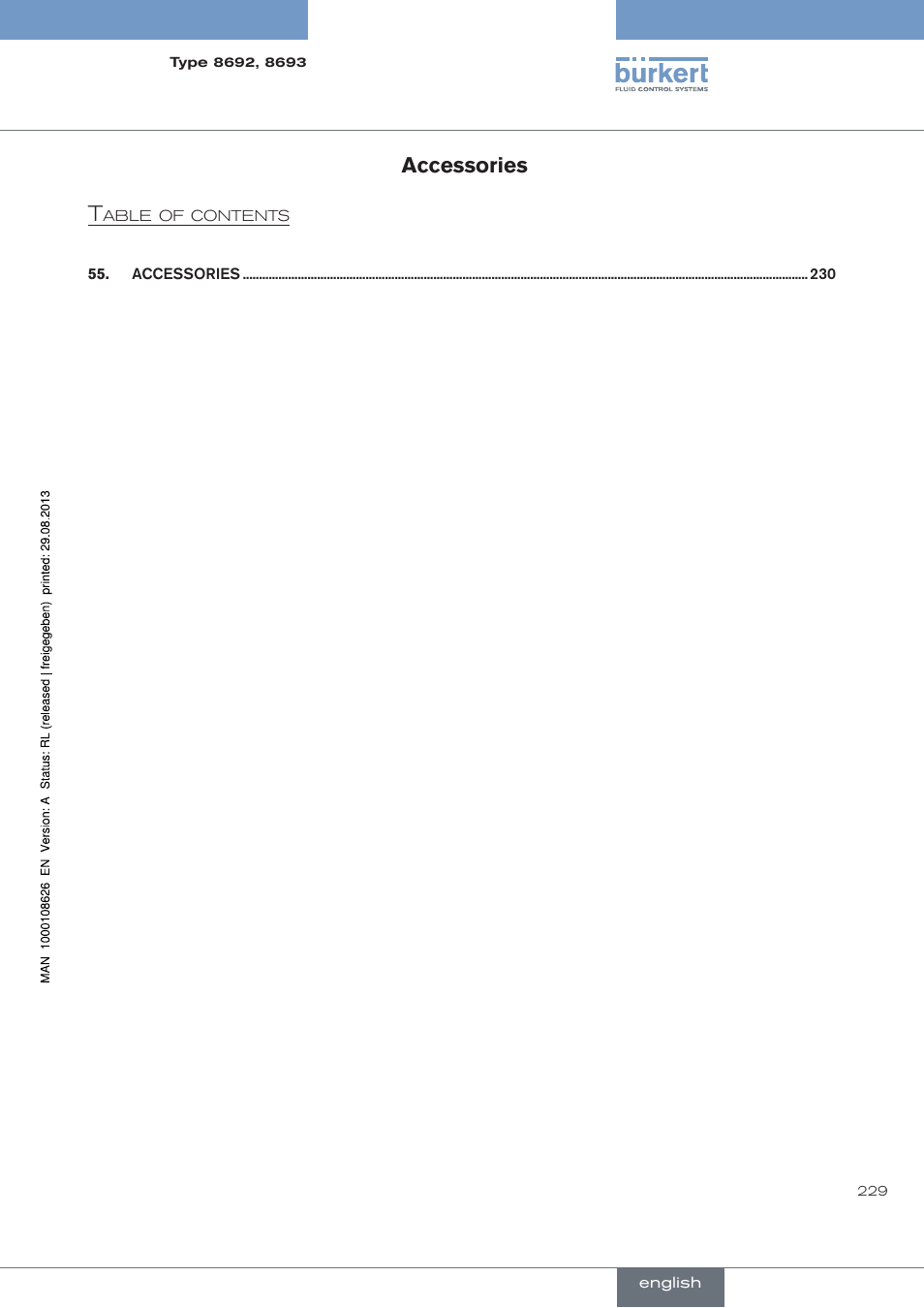 Accessories, Accessories t | Burkert Type 8693 User Manual | Page 229 / 260