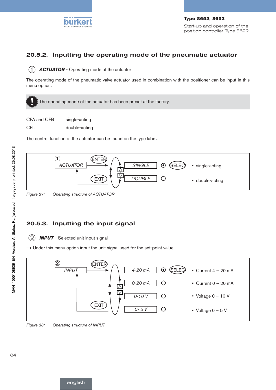 Inputting the input signal | Burkert Type 8693 User Manual | Page 84 / 260