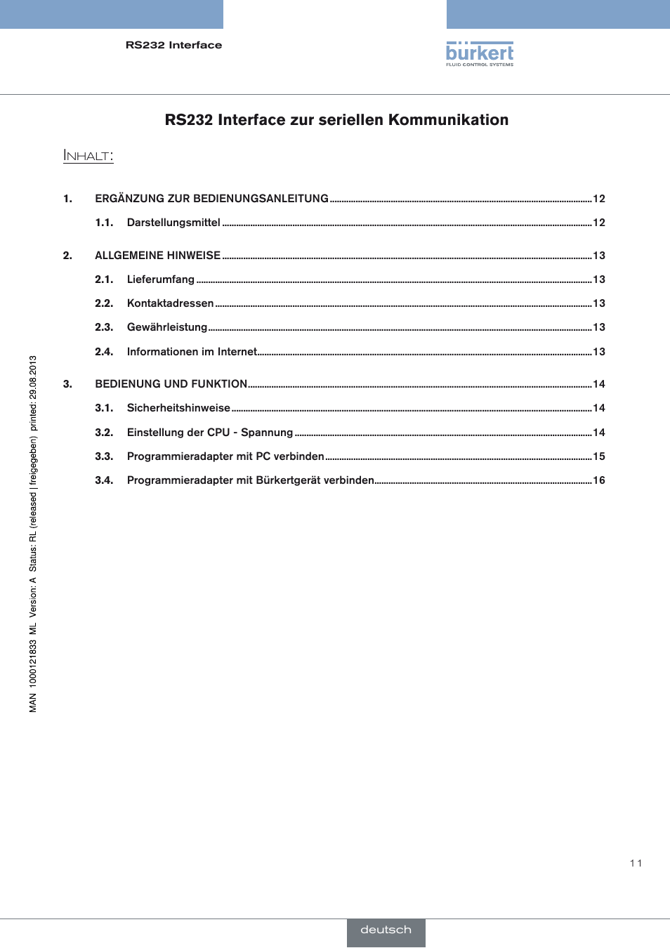 Rs232 interface zur seriellen kommunikation | Burkert Type 8791 User Manual | Page 11 / 28