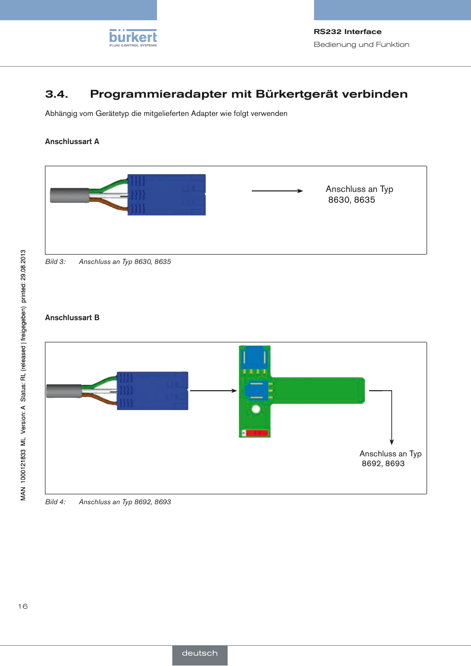 Programmieradapter mit bürkertgerät verbinden, Programmieradapter mit bürkertgerät verbinden 3.4 | Burkert Type 8791 User Manual | Page 16 / 28