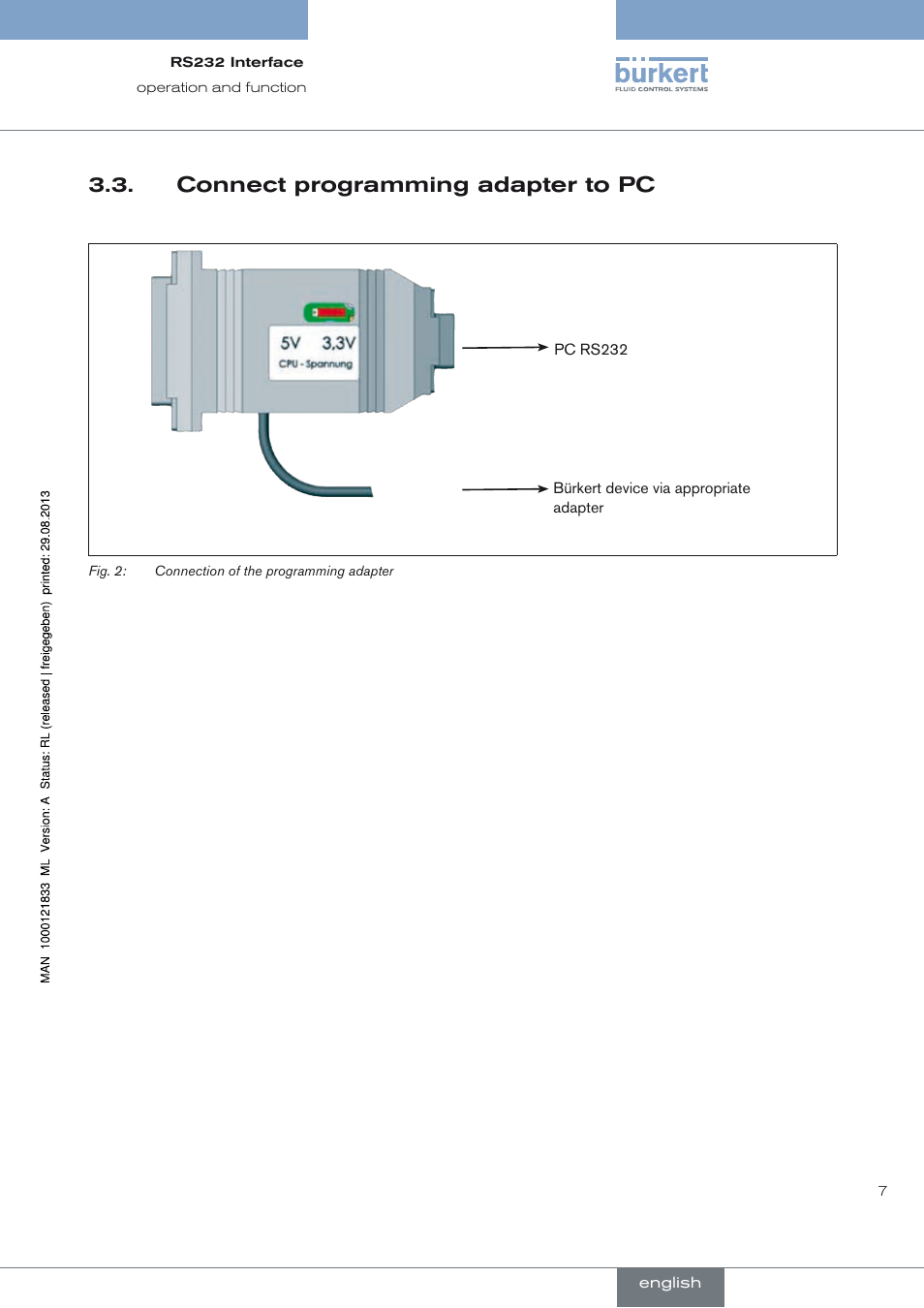 Connect programming adapter to pc, Connect programming adapter to pc 3.3 | Burkert Type 8791 User Manual | Page 7 / 28