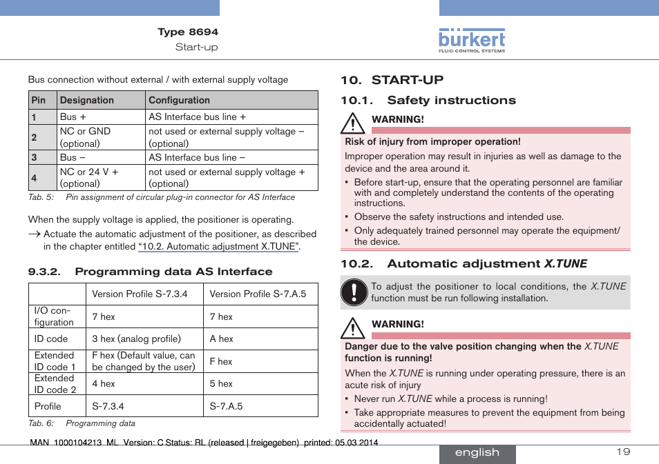 Start-up | Burkert Type 8694 User Manual | Page 19 / 76