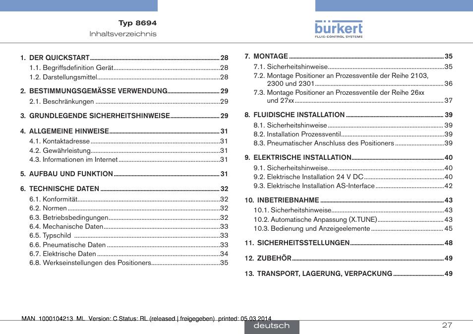 Deutsch | Burkert Type 8694 User Manual | Page 27 / 76