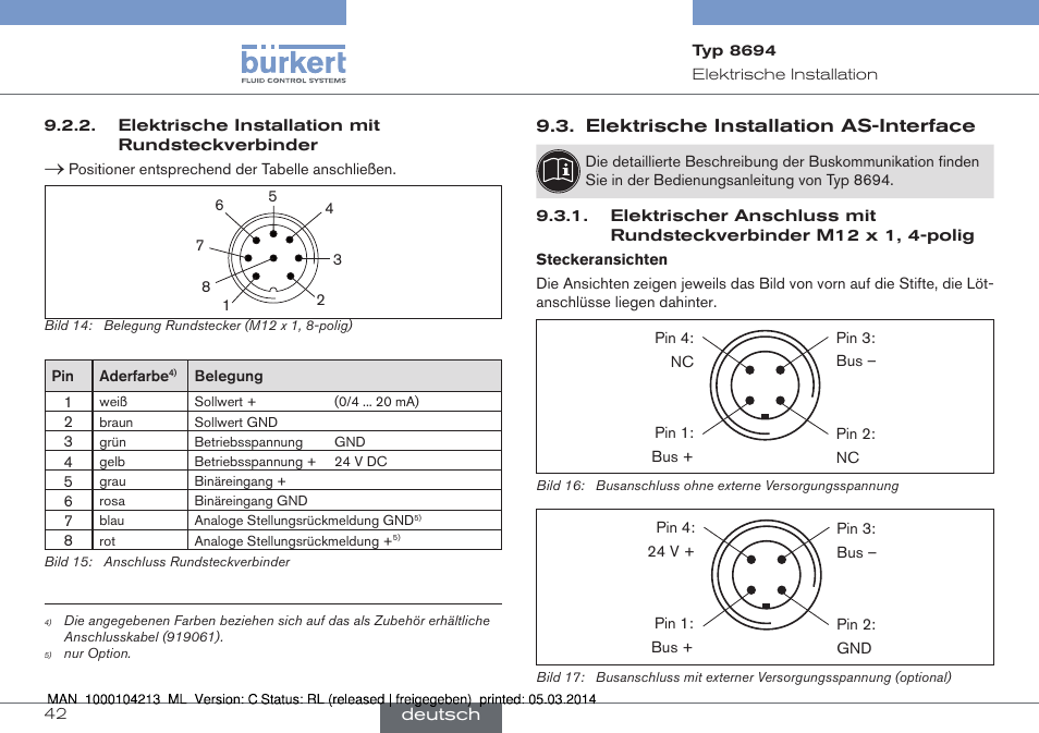 Elektrische installation as-interface | Burkert Type 8694 User Manual | Page 42 / 76