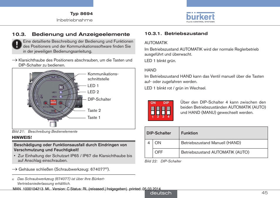 Bedienung und anzeigeelemente | Burkert Type 8694 User Manual | Page 45 / 76