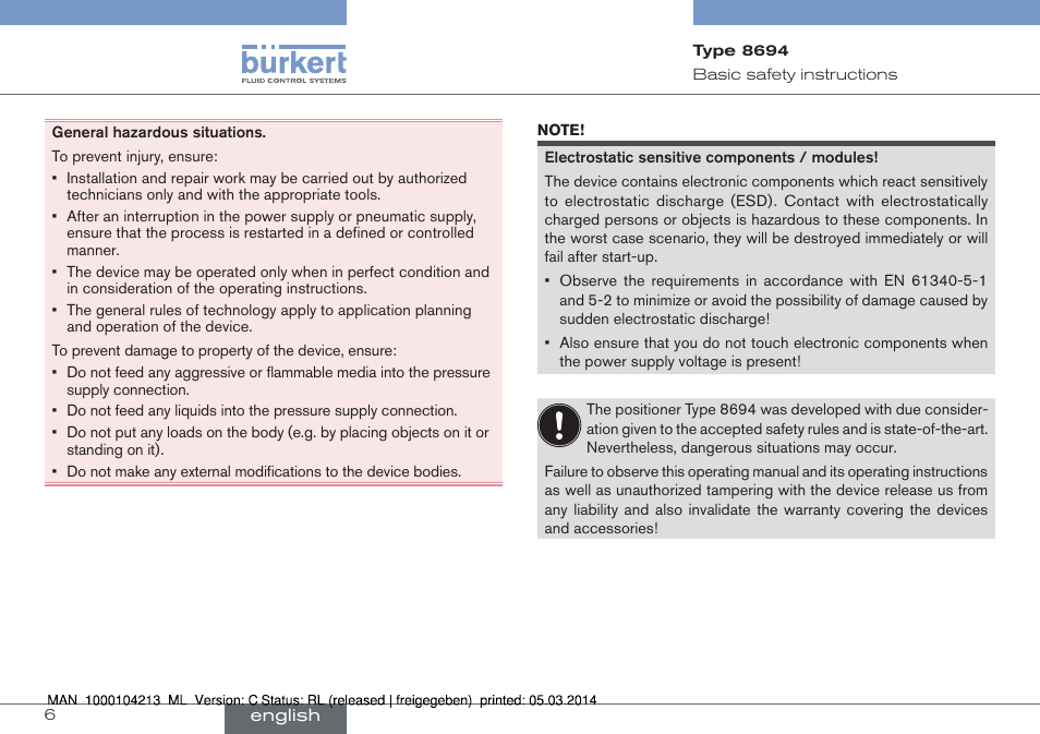 Burkert Type 8694 User Manual | Page 6 / 76