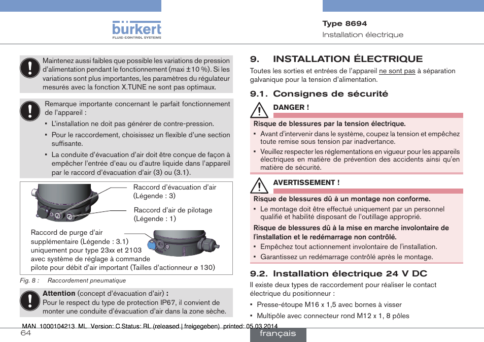 Installation électrique | Burkert Type 8694 User Manual | Page 64 / 76