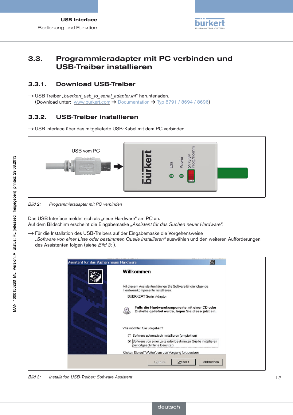Download usb-treiber, Usb-treiber installieren | Burkert Type 8791 User Manual | Page 13 / 21