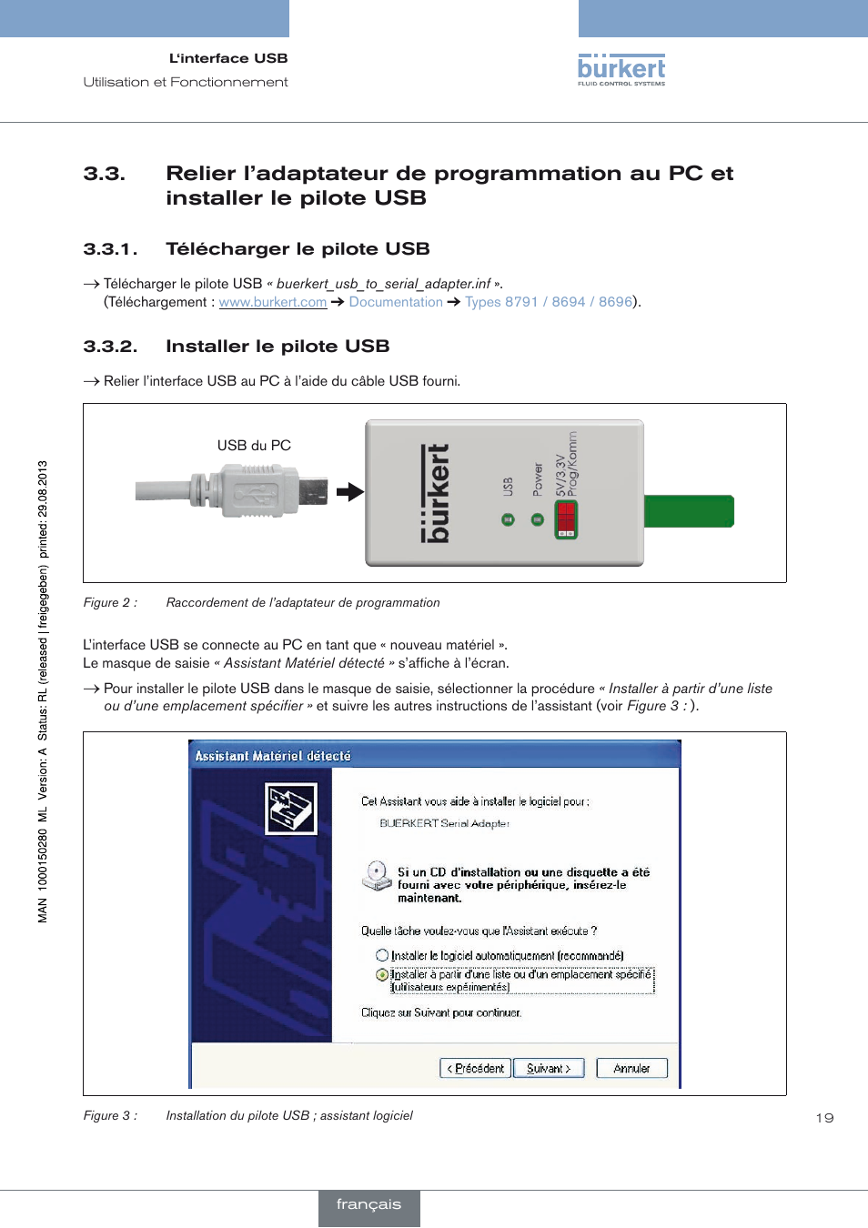 Télécharger le pilote usb, Installer le pilote usb | Burkert Type 8791 User Manual | Page 19 / 21