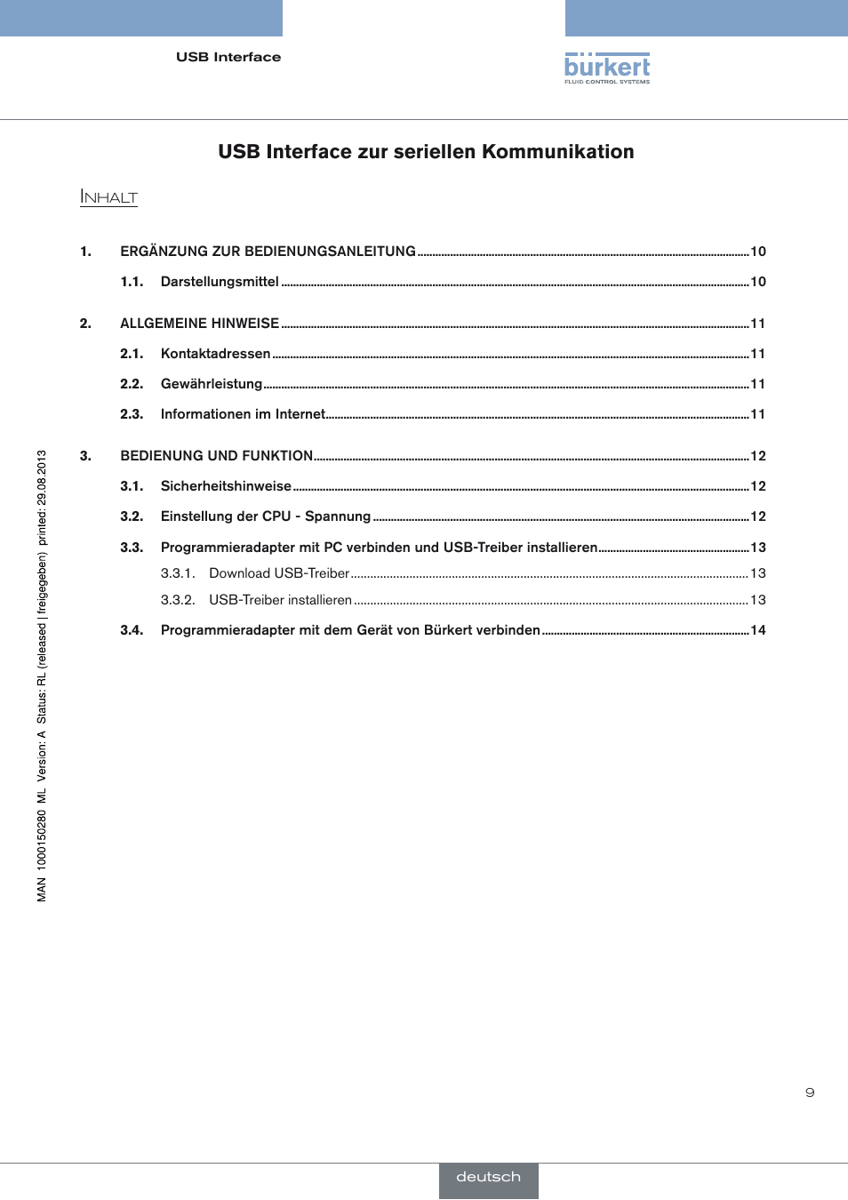 Deutsch, Usb interface zur seriellen kommunikation | Burkert Type 8791 User Manual | Page 9 / 21