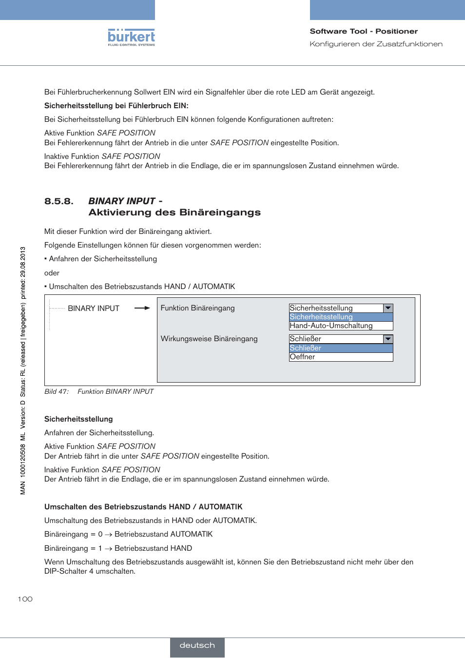 Binary.input, Aktivierung des binäreingangs | Burkert Type 8791 User Manual | Page 100 / 154