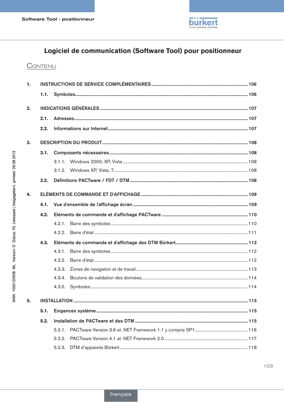 Francais | Burkert Type 8791 User Manual | Page 103 / 154