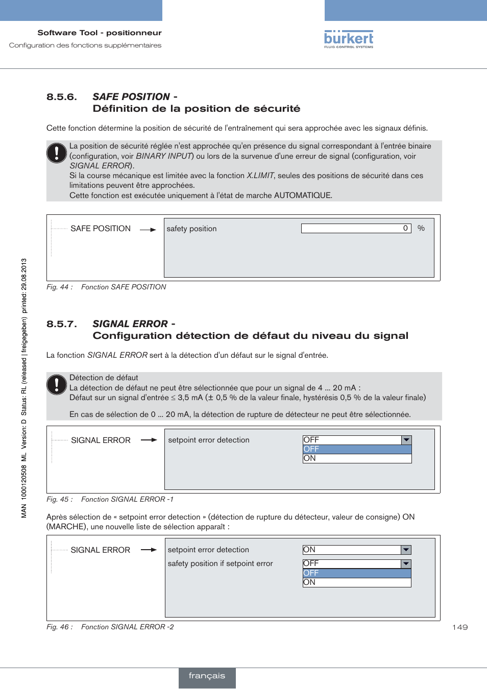 Safe.position, Définition de la position de sécurité, Signal.error | Burkert Type 8791 User Manual | Page 149 / 154