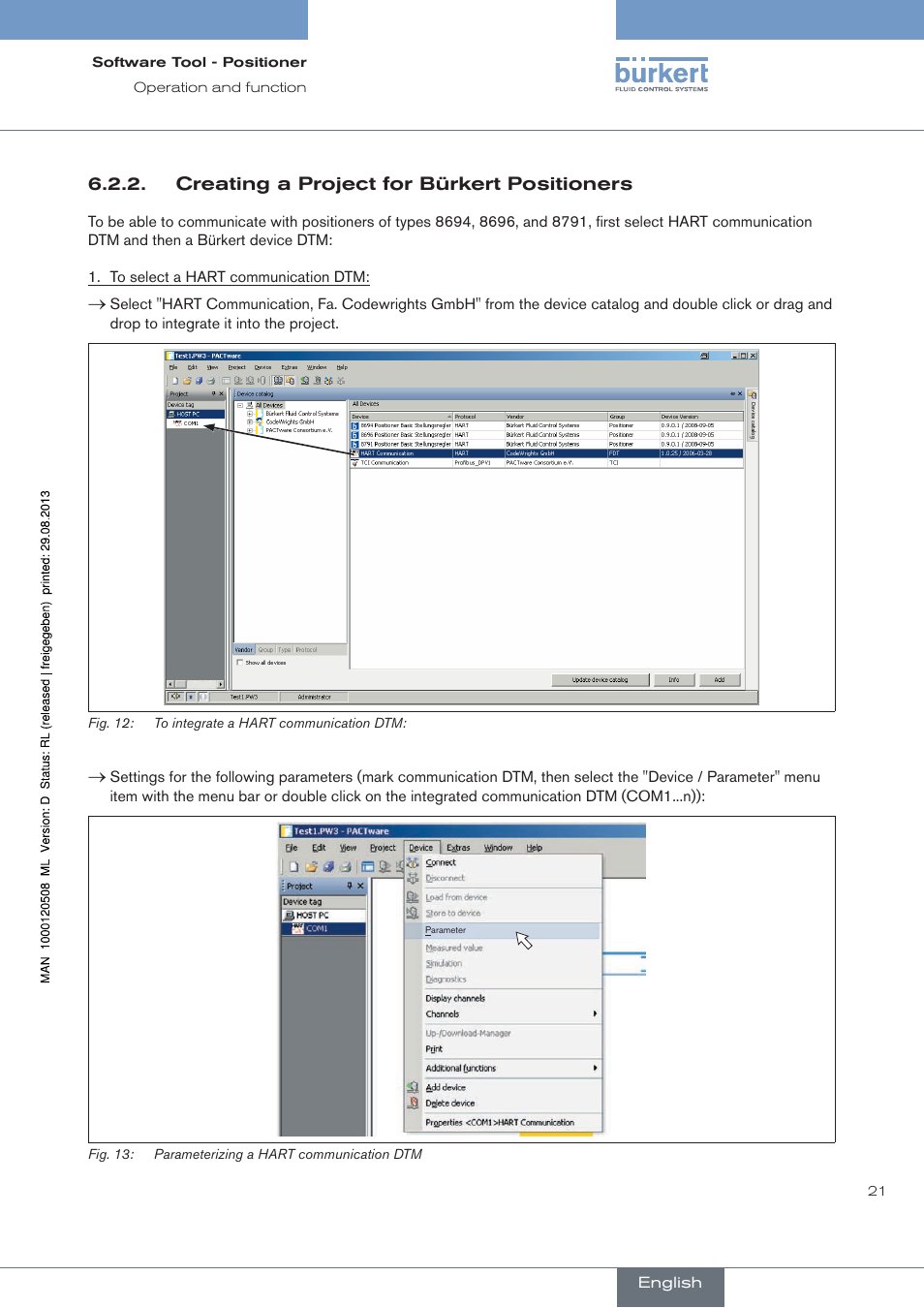 Creating a project for bürkert positioners | Burkert Type 8791 User Manual | Page 21 / 154