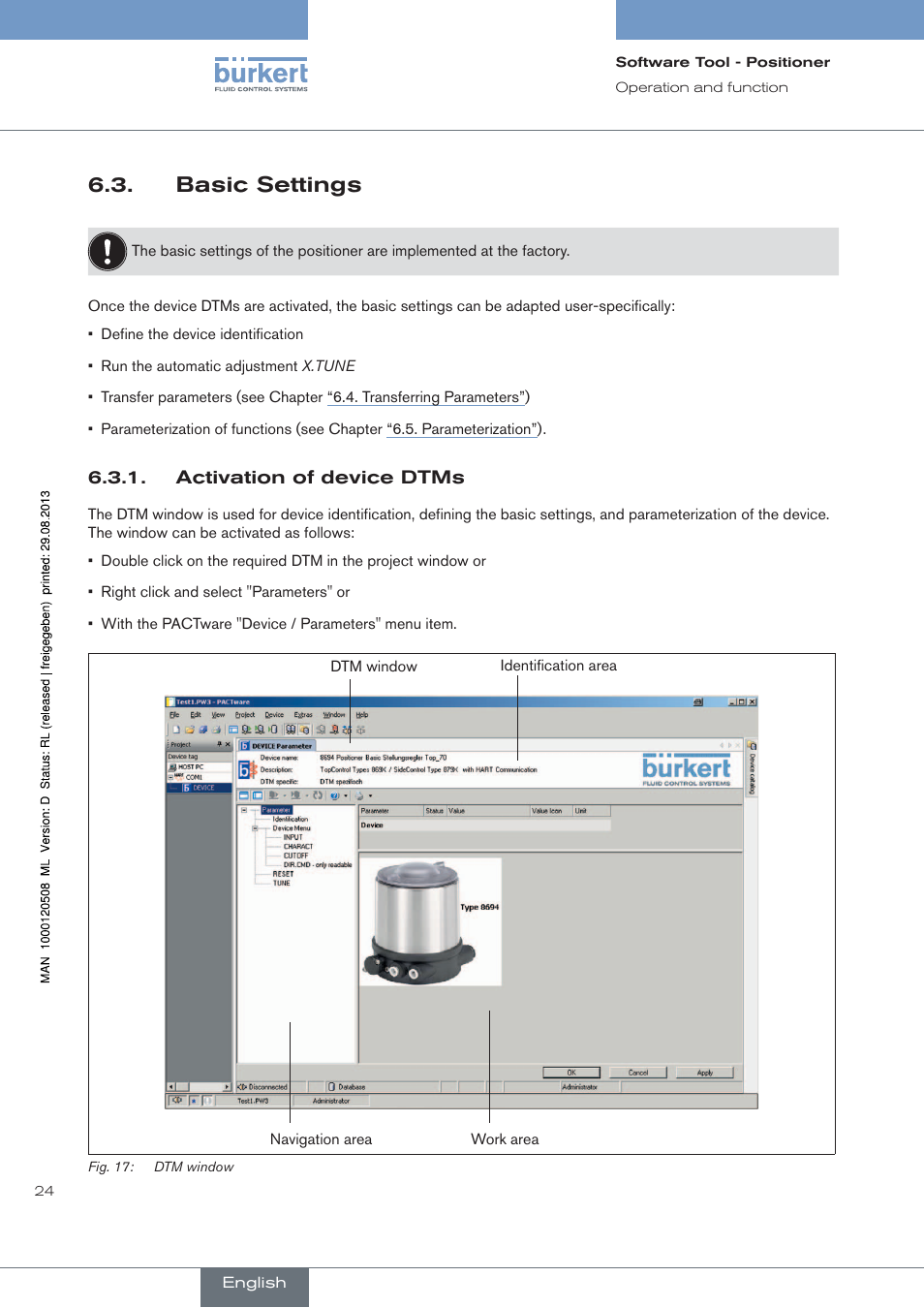 Basic settings, Activation of device dtms | Burkert Type 8791 User Manual | Page 24 / 154