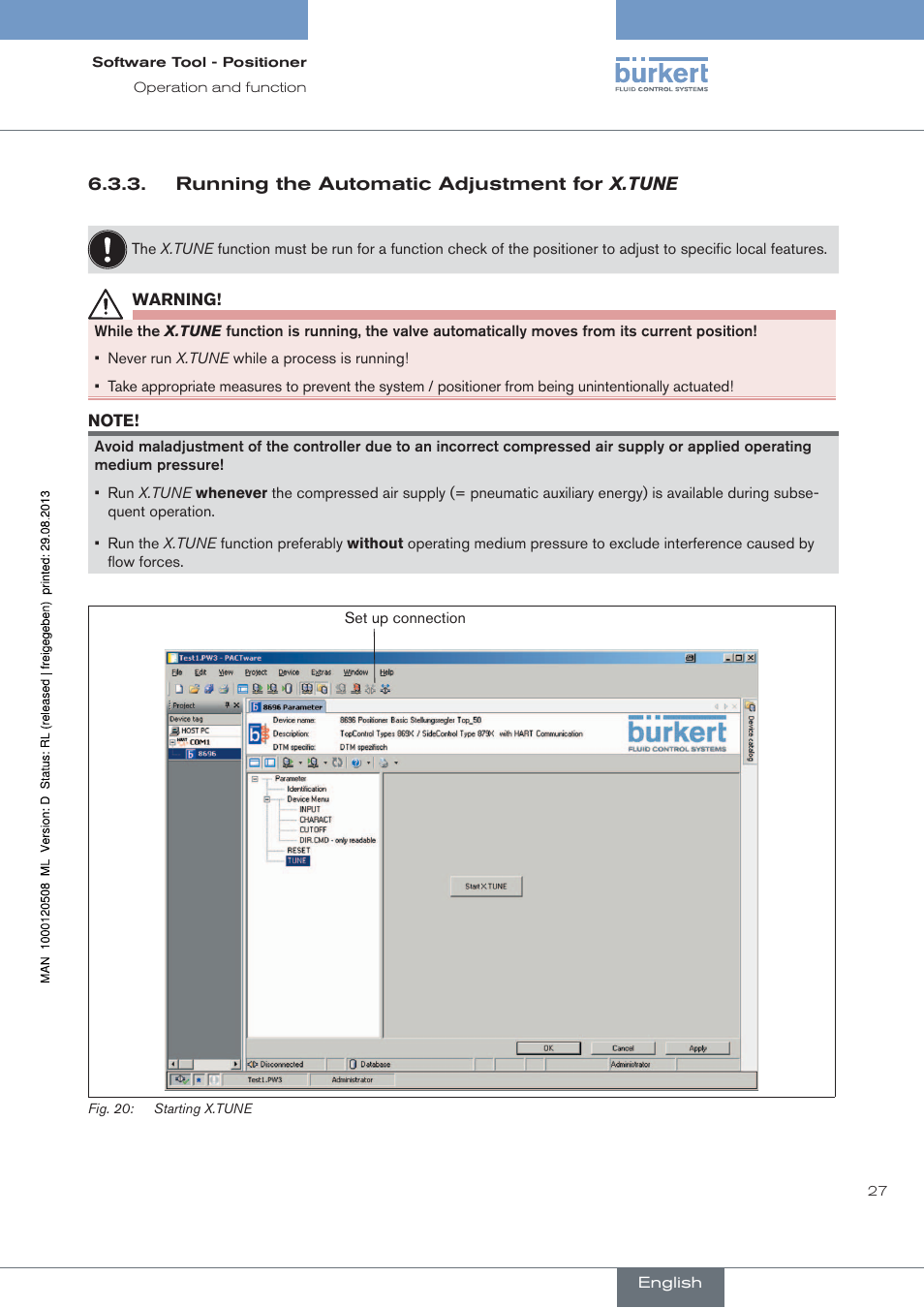 Running the automatic adjustment for x.tune | Burkert Type 8791 User Manual | Page 27 / 154