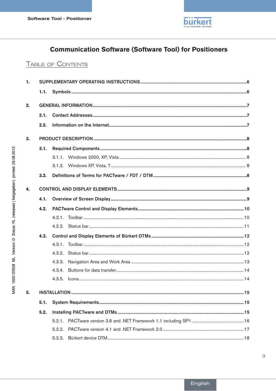 English | Burkert Type 8791 User Manual | Page 3 / 154