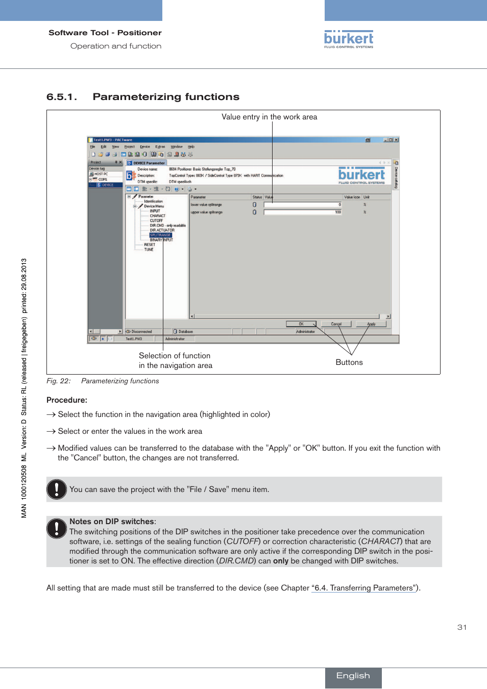 Parameterizing functions | Burkert Type 8791 User Manual | Page 31 / 154