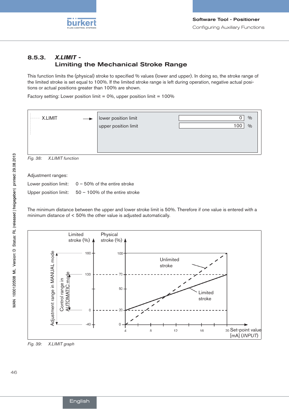 X.limit, Limiting the mechanical stroke range | Burkert Type 8791 User Manual | Page 46 / 154