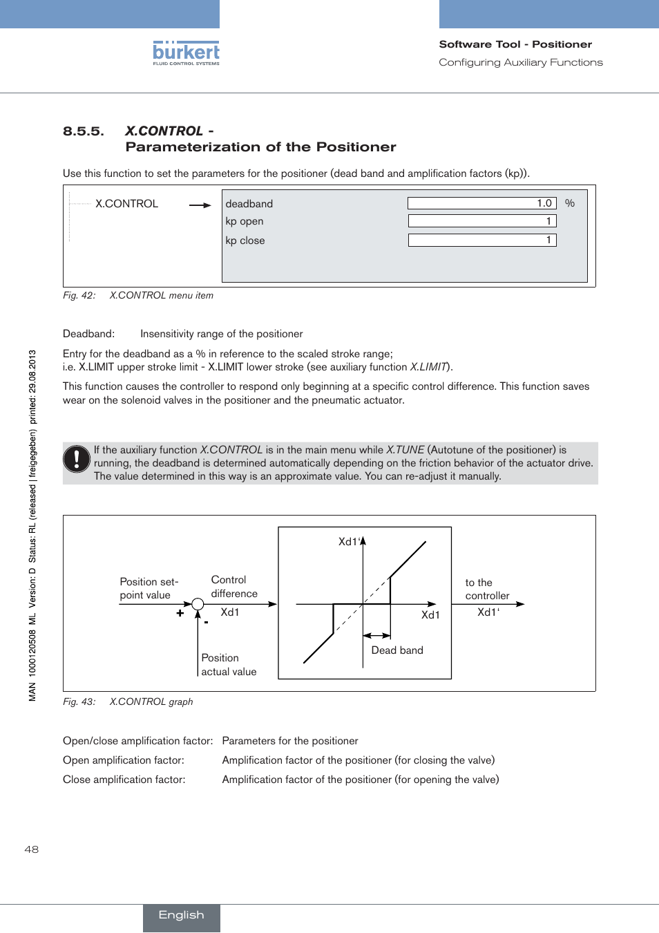 X.control, Parameterization of the positioner | Burkert Type 8791 User Manual | Page 48 / 154