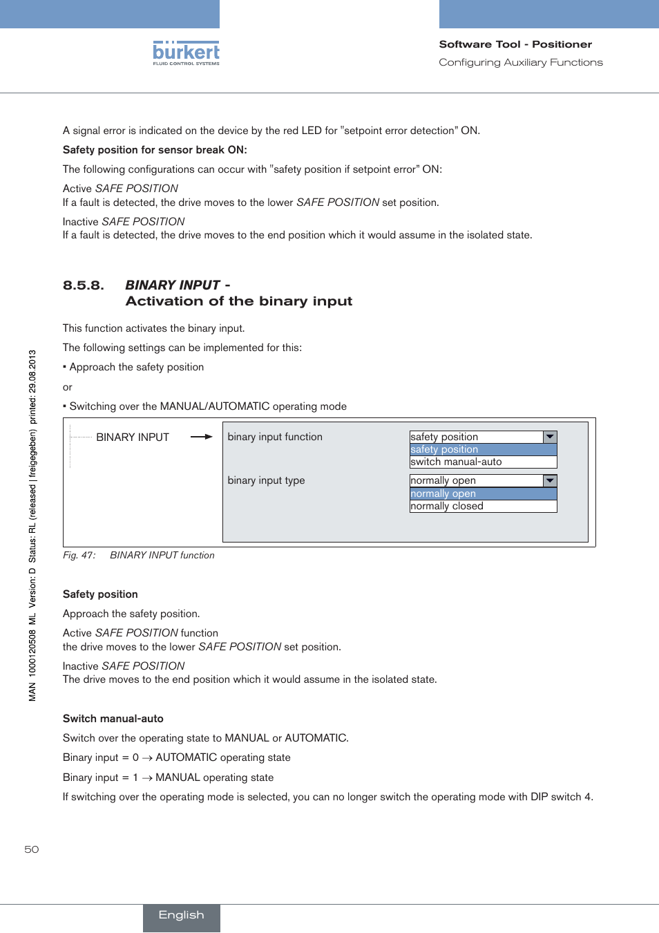 Binary.input, Activation of the binary input | Burkert Type 8791 User Manual | Page 50 / 154