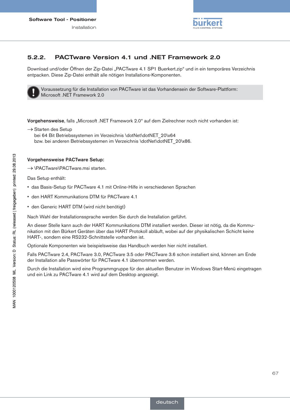 Pactware version 4.1 und .net framework 2.0 | Burkert Type 8791 User Manual | Page 67 / 154