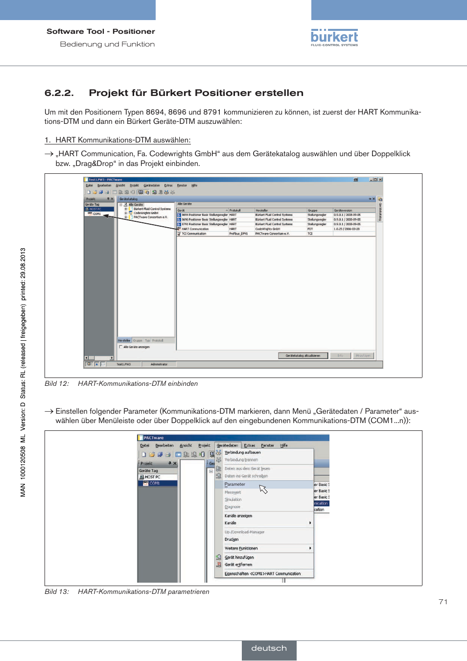 Projekt für bürkert positioner erstellen | Burkert Type 8791 User Manual | Page 71 / 154