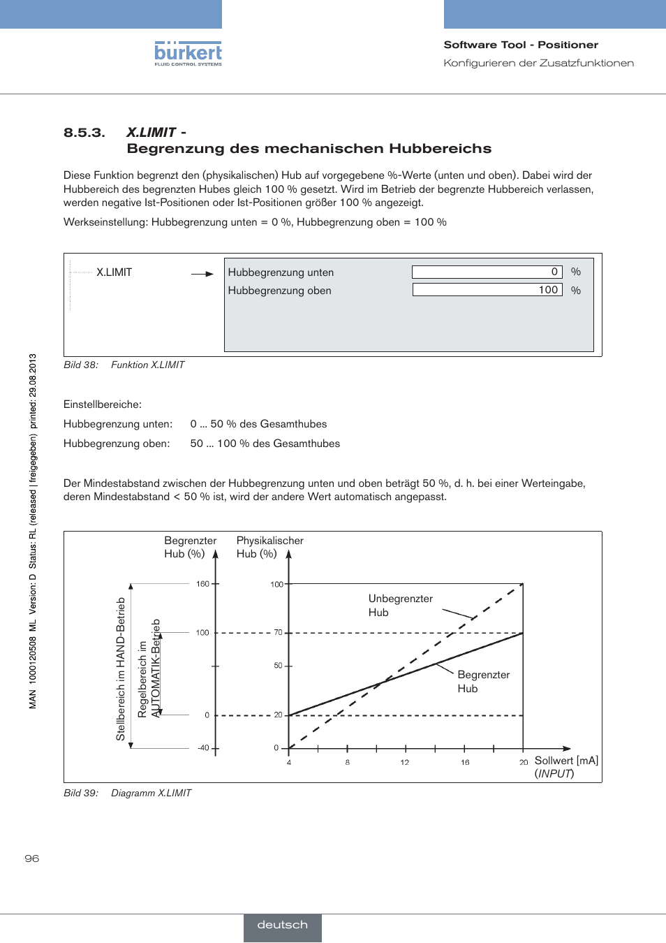 X.limit, Begrenzung des mechanischen hubbereichs | Burkert Type 8791 User Manual | Page 96 / 154